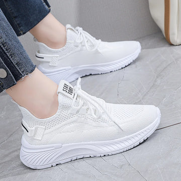 Xajzpa Autumn Women's Lace Up Flat Shoes Outdoor Fashion Black Lightweight Black Running Shoes Breathable Mesh Casual Sports Shoes